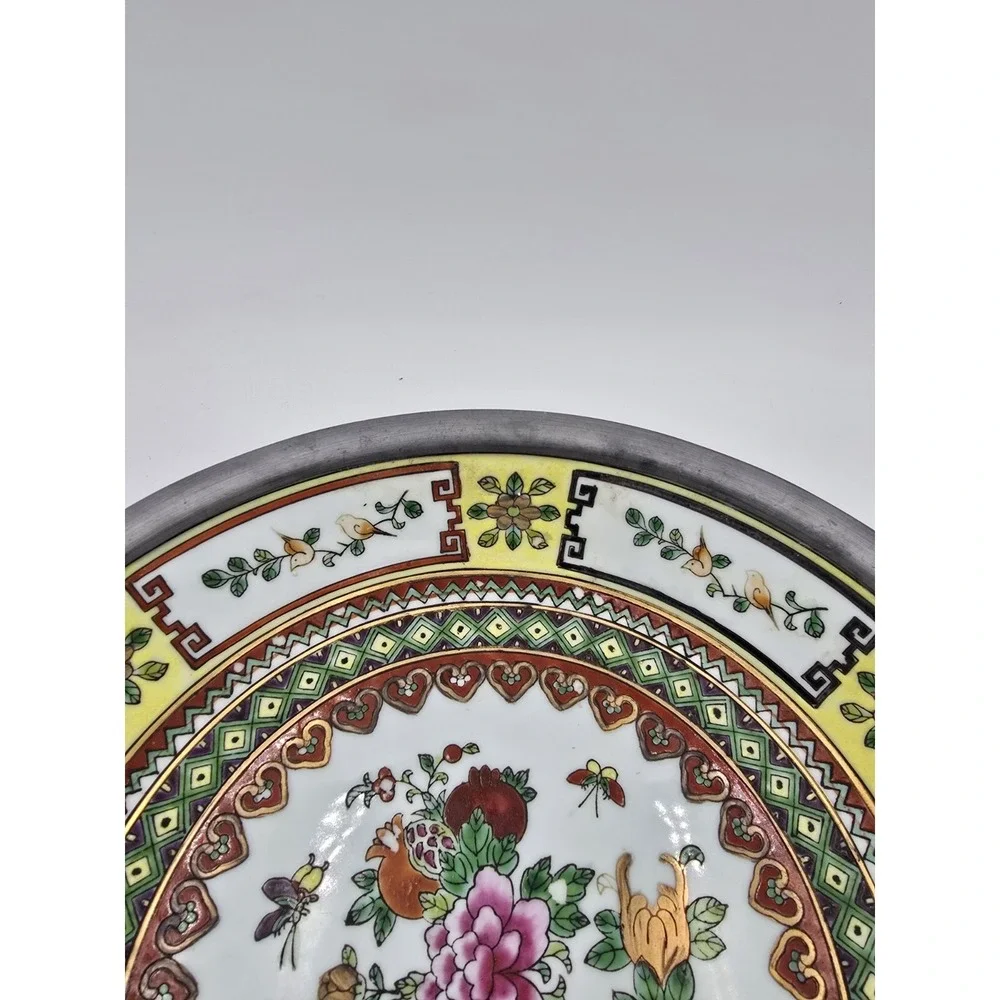China Porcelain Hand Painted Floral Decorative Bowl Encased‎ in Pewter 9